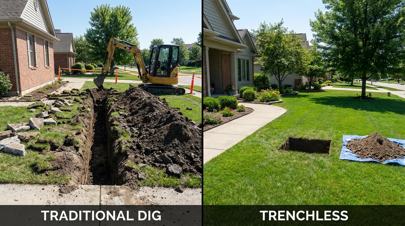 Trenchless sewer repair with minimal yard damage versus traditional excavation in Shiner, TX
